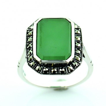 Bague en Argent 925 (Jade Vert - Marcassites)