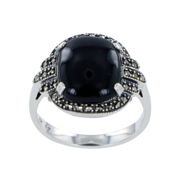 Bague en Argent 925° (Onyx - Marcassites)