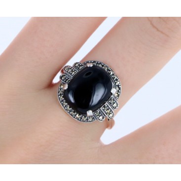 Bague en Argent 925° (Onyx - Marcassites) — vue 2