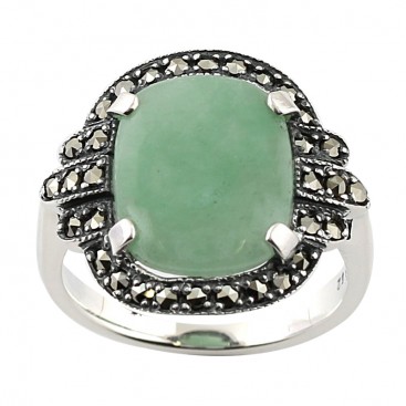 Bague en Argent 925 (Jade vert - Marcassites) — vue 2