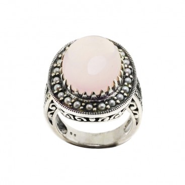 Bague en Argent 925 (Quartz rose - Perles de culture)