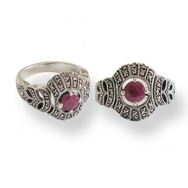 Bague en Argent 925 (Rubis - Marcassites)