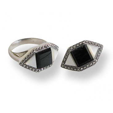 Bague en Argent 925 (Onyx - Nacre - Marcassites) — vue 2