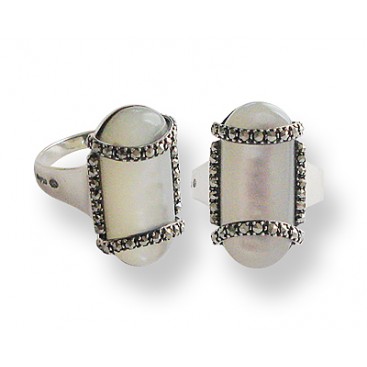 Bague en Argent 925 (Nacre - Marcassites)