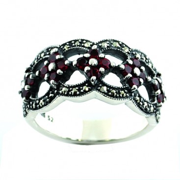 Bague en Argent 925 (Grenats - Marcassites)
