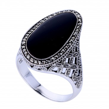 Bague en Argent 925 (Onyx - Marcassites)
