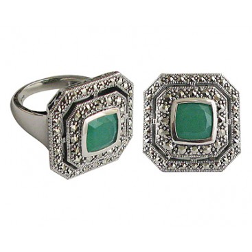 Bague en Argent 925 (Agate verte - Marcassites) — vue 2