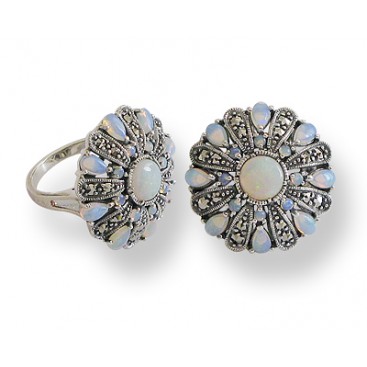 Bague en Argent 925 (Opales - Marcassites)