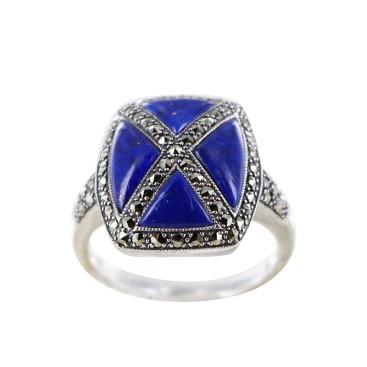 bague argent 925 (lapis - marcassites)