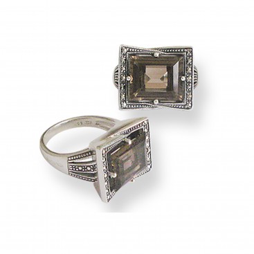 Bague en Argent 925 (Quartz fumé - Marcassites) — vue 2