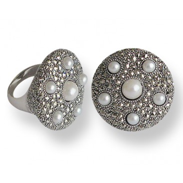 Bague en Argent 925 (Perles de culture - Marcassites)