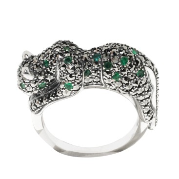 Bague en Argent 925 (Emeraude - Marcassites)