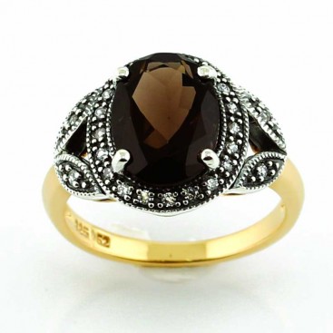 Bague en Argent/Vermeil 925 (Quartz fumé - Oxydes de zirconium)