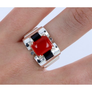 Bague en Argent 925 (Cornaline - Onyx) — vue 2