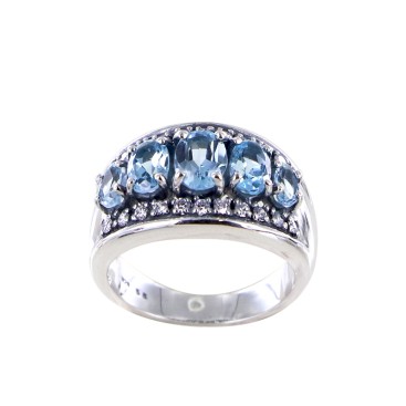 Bague en Argent 925° (Topazes bleues - Oxyde de zirconium)