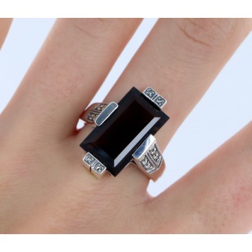 Bague en Argent 925 (Quartz fumé - Marcassites) — vue 2