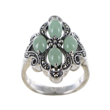 Bague En Argent 925 (Jade vert - Marcassites)