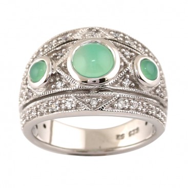 Bague en Argent 925 (Chrysoprase - Oxydes de zirconium)