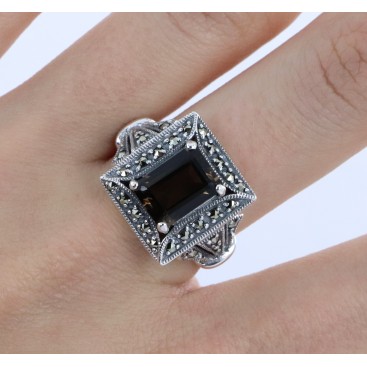 Bague en Argent 925 (Quart fumé - Marcassites) — vue 2