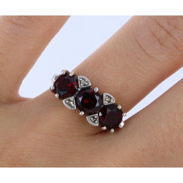 Bague en Argent 925 (Grenats - Marcassites) — vue 2