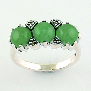 Bague en Argent 925 (Jades vert - Marcassites)