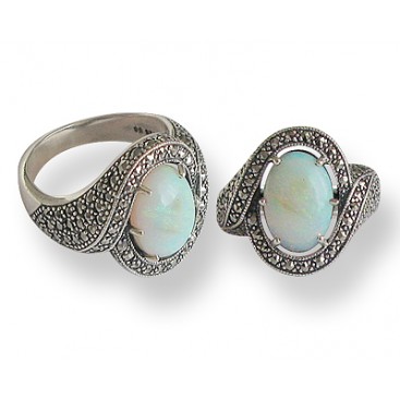Bague en Argent 925 (Opale - Marcassites)