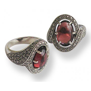 Bague en Argent 925 (Grenat - Marcassites)