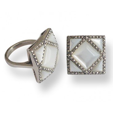 Bague en Argent 925 (Nacre - Marcassites)