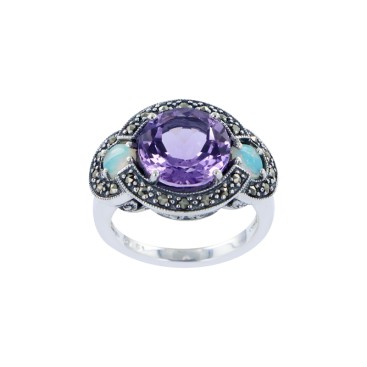 Bague en Argent 925 (Améthyste - Opales - Marcassites)