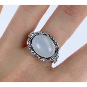 Bague en Argent 925 (Pierre de lune - Marcassites) — vue 2