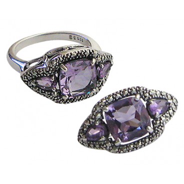 Bague en Argent 925 (Améthystes - Marcassites)