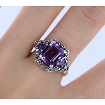 Bague en Argent 925 (Améthystes - Marcassites) — vue 2