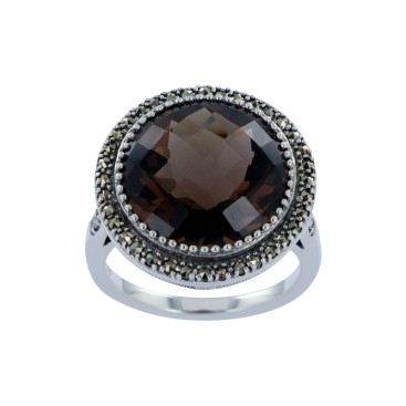 Bague en Argent 925 (Quartz fumé - Marcassites) — vue 2