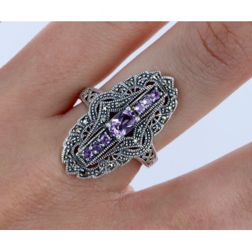 Bague en Argent 925 (Améthyste - Marcassites) — vue 3