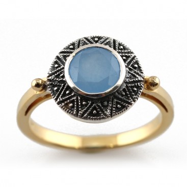 Bague en Argent et Vermeil 925° (Jade bleu)