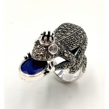 BAGUE ARGENT 925 (LAPIS -OXYDE DE ZIRCONIUM - MARCASSITES)