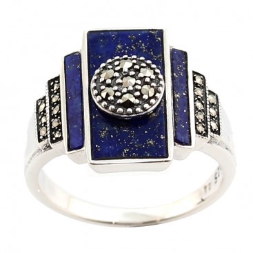 Bague en Argent 925 (Lapis lazuli - Marcassites)