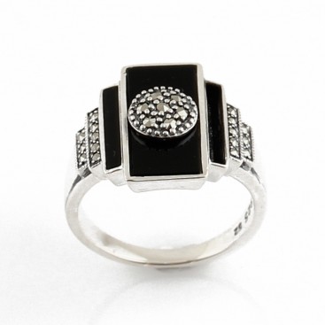 Bague en Argent 925 (Onyx - Marcassites)
