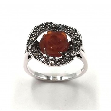 BAGUE ARGENT 925 (CORNALINE - MARCASSITES)