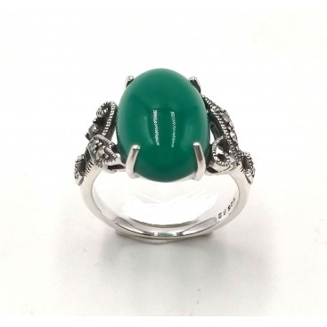 BAGUE ARGENT 925 (AGATE VERTE - MARCASSITES)