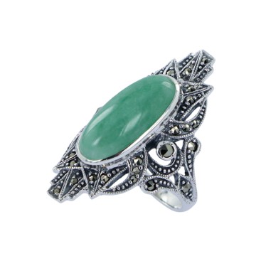 Bague en Argent 925 (Jade vert - Marcassites) — vue 2