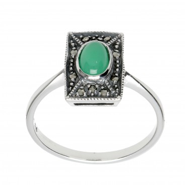 Bague en Argent 925 (Agate verte - Marcassite)