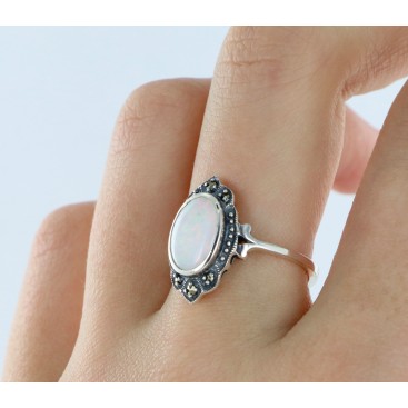 Bague en Argent 925° (Opale - Marcassites) — vue 3