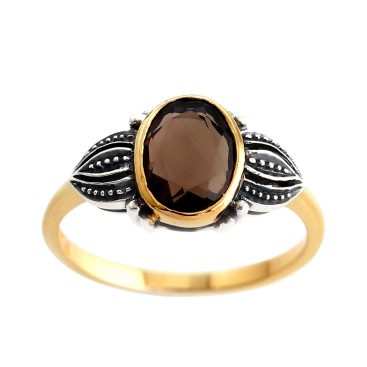Bague en Argent et Vermeil 925° (Quartz fumé)