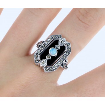 Bague en Argent 925 (Onyx - Opale - Marcassites) — vue 2