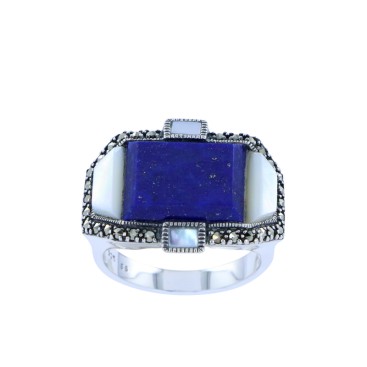 BAGUE ARGENT 925 (LAPIS LAZULI - NACRE - MARCASSITES)