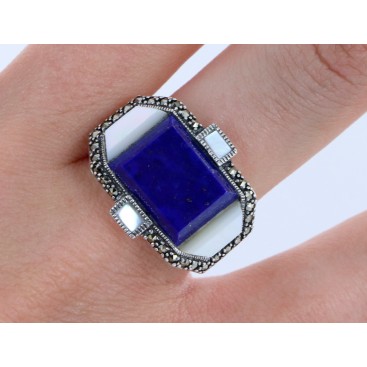 BAGUE ARGENT 925 (LAPIS LAZULI - NACRE - MARCASSITES) — vue 2