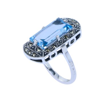 Bague en Argent 925 (Topaze Bleue - Marcassites) — vue 2