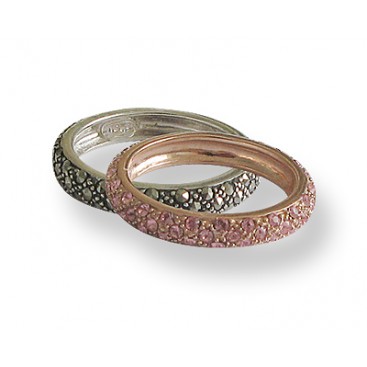 Paire d'Alliance en Argent et Vermeil 925° (Marcassites - Oxydes de couleur rose)