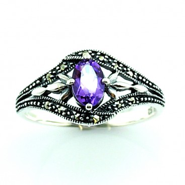Bague en Argent 925 (Améthyste - Marcassites)